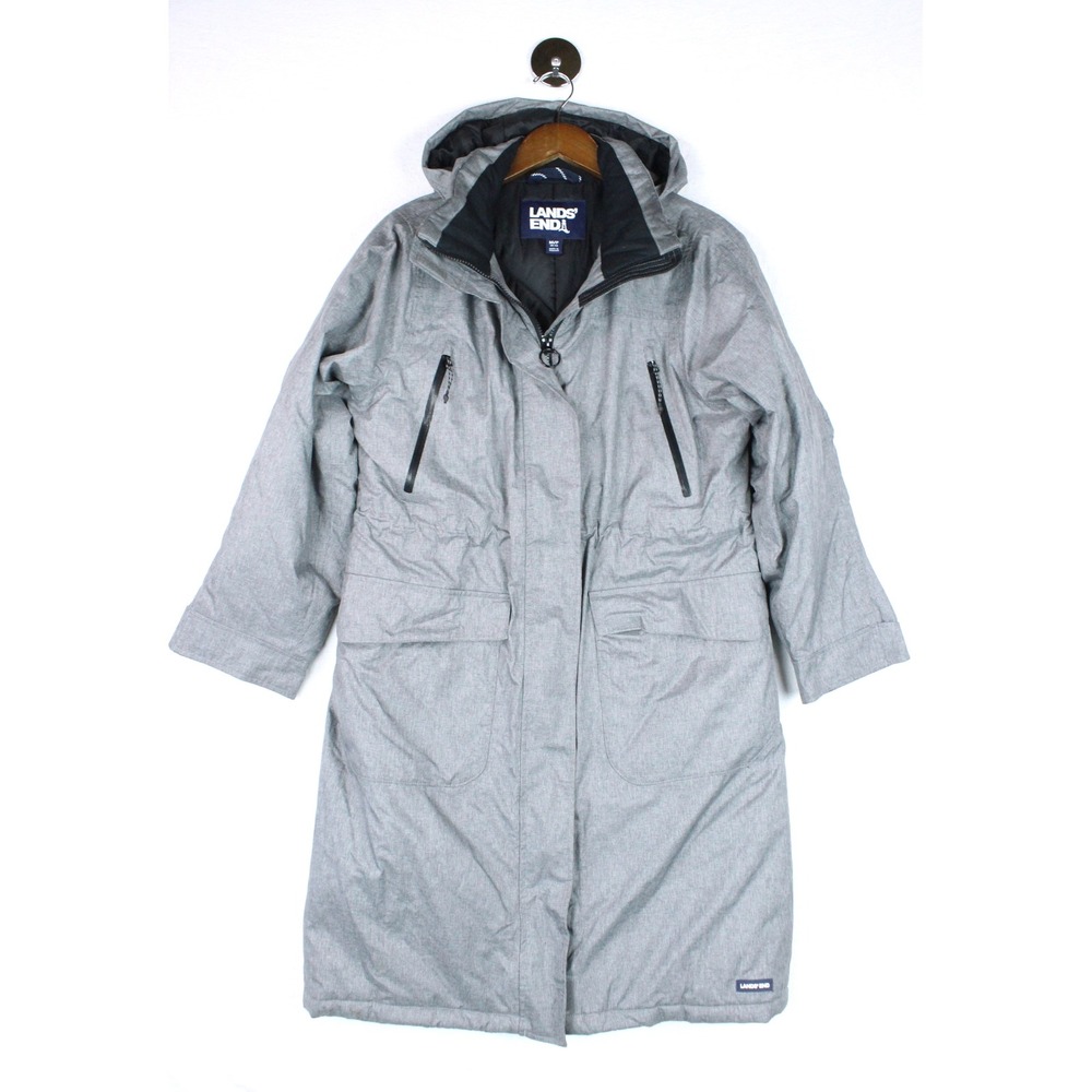 Lands End Womens Gray Insulated Stadium Squall Parka Maxi Coat Medium 10-12